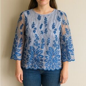NEW Blair Blue Embellished 3/4 Sleeve Blouse